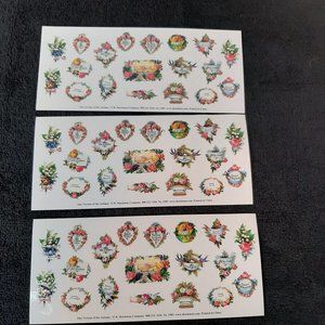 Vtg NOS 3 sheets / 57 Total stickers - Embossed Victorian Floral Puffy Stickers